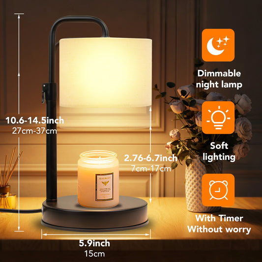 Candle Warmer Lamp with Timer, Dimmable,Adjustable Height Wax Warmer Lamp with 2*50W Bulbs, House Warming Gifts for Mom Friend Bedroom Home Decor