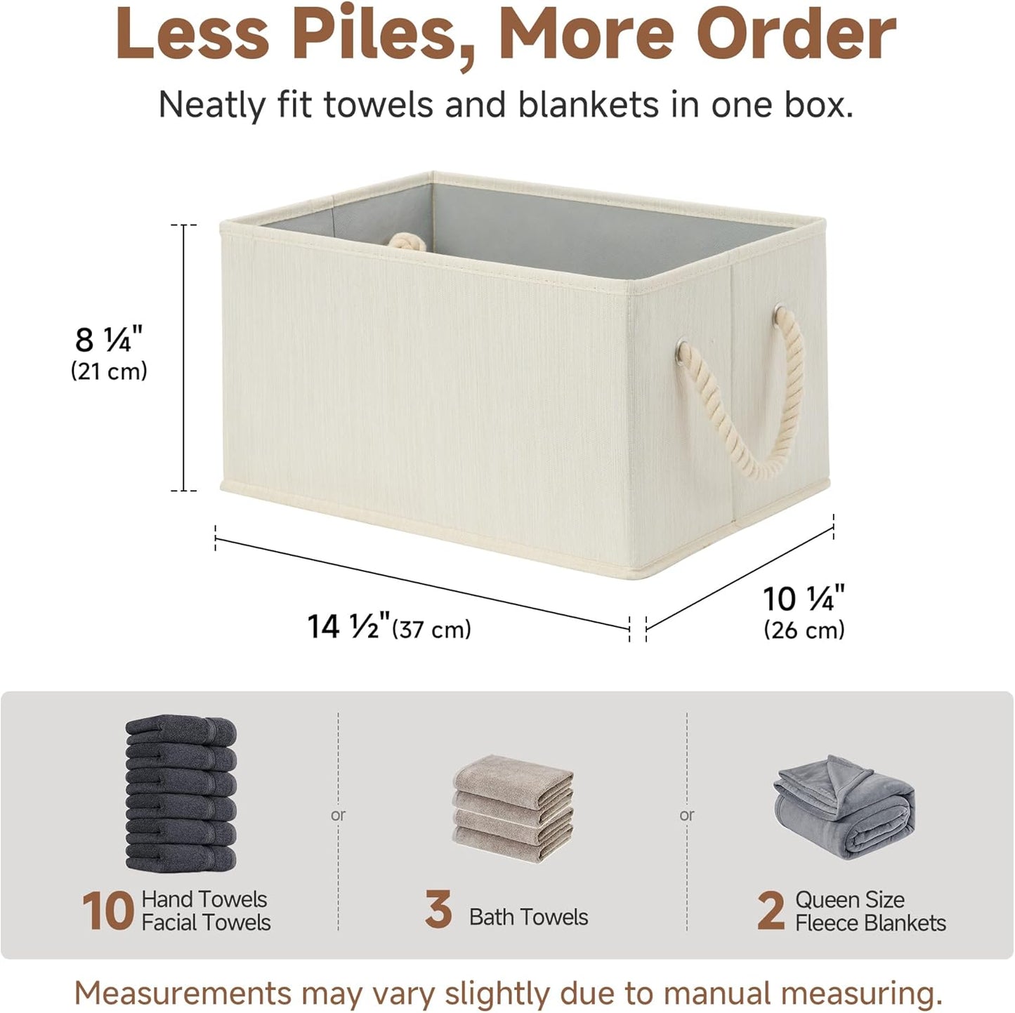 Storage Baskets for Shelves, Fabric Storage Bins, Closet Organization and Storage Basket, Foldable Organizer Bins for Clothes, Beige, White & Ivory, Large, 3-Pack