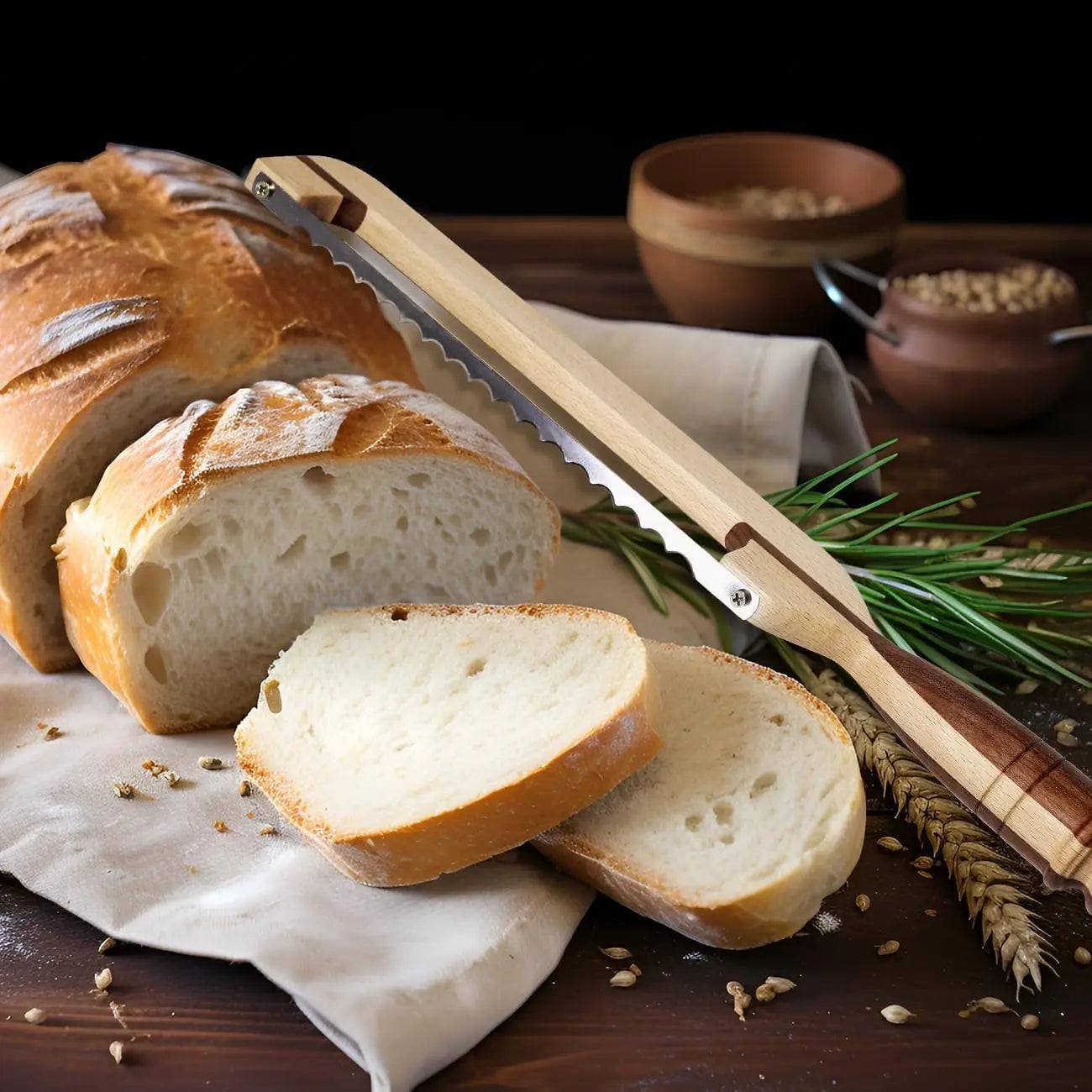 16.8-Inch Wooden Bow Bread Slicer Knife