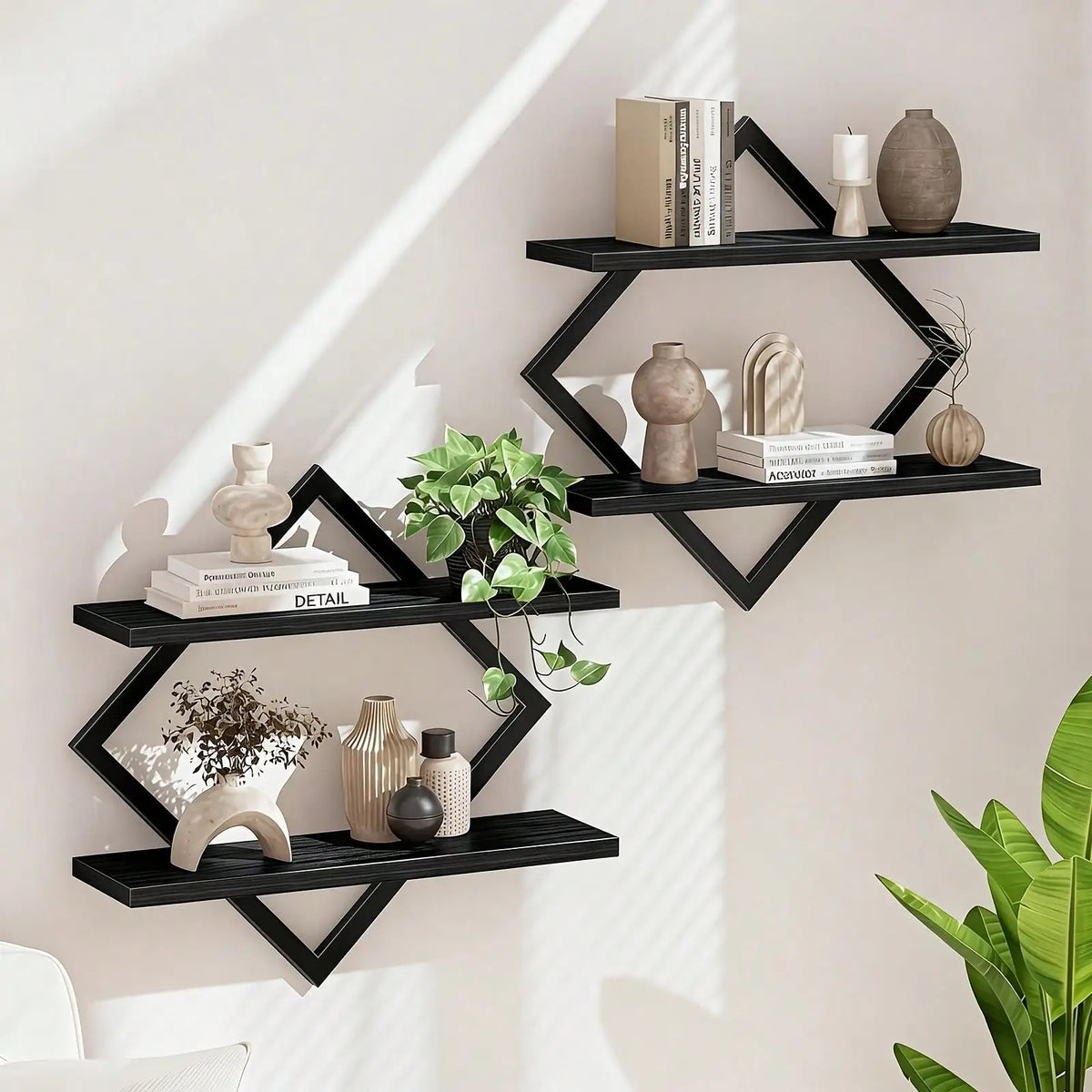 2-Piece Wooden Diamond Floating Shelf Set