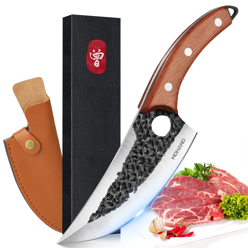 Hand-Forged Stainless Steel Boning & Cleaver Knife Set