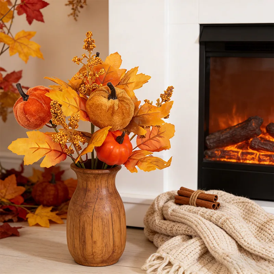 11.8-Inch Autumn Pumpkin Floral Stem Bouquet