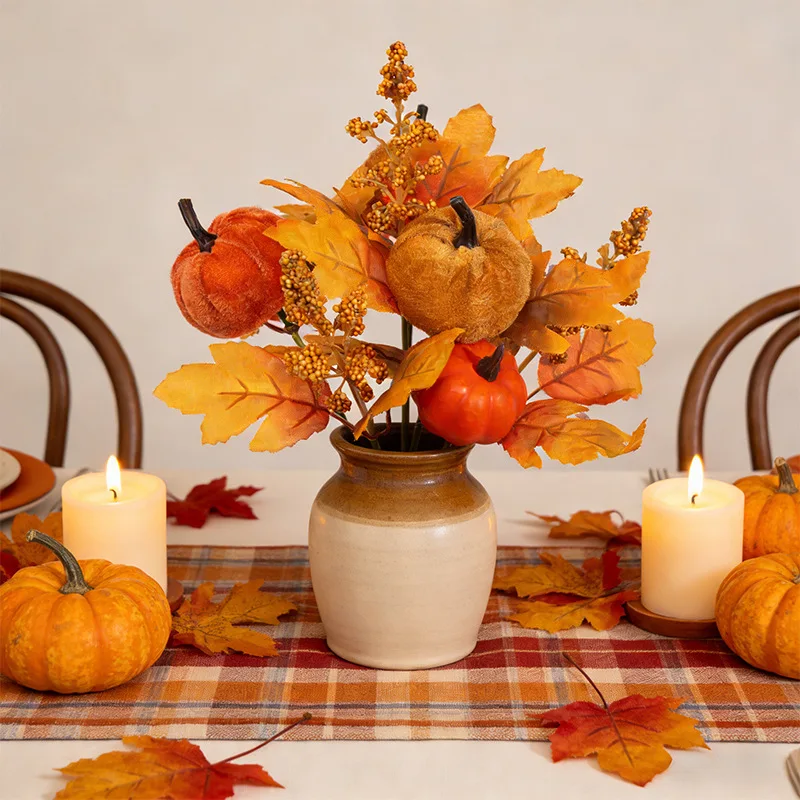 11.8-Inch Autumn Pumpkin Floral Stem Bouquet