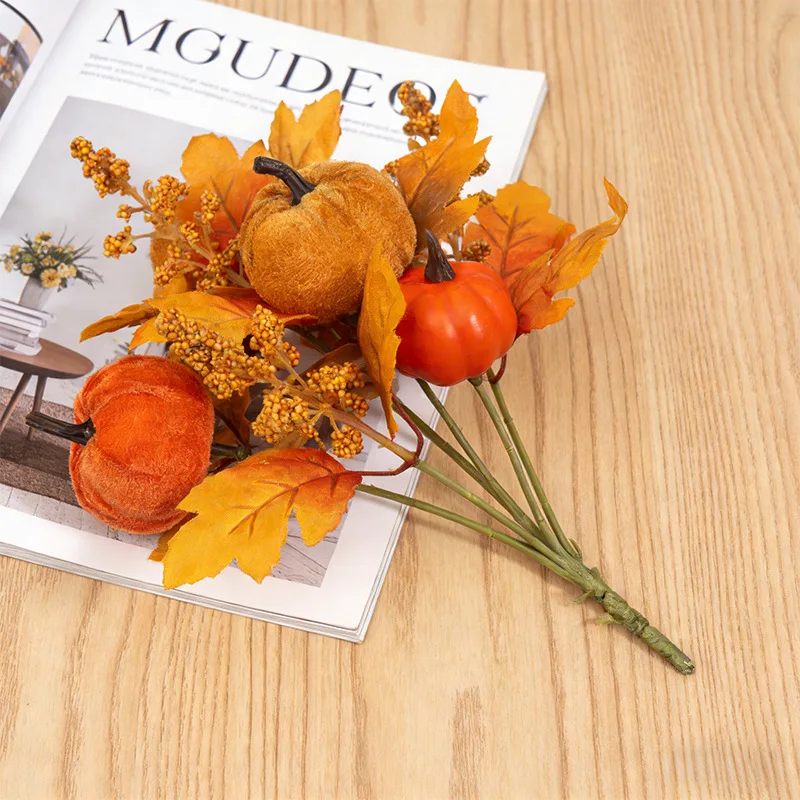 11.8-Inch Autumn Pumpkin Floral Stem Bouquet
