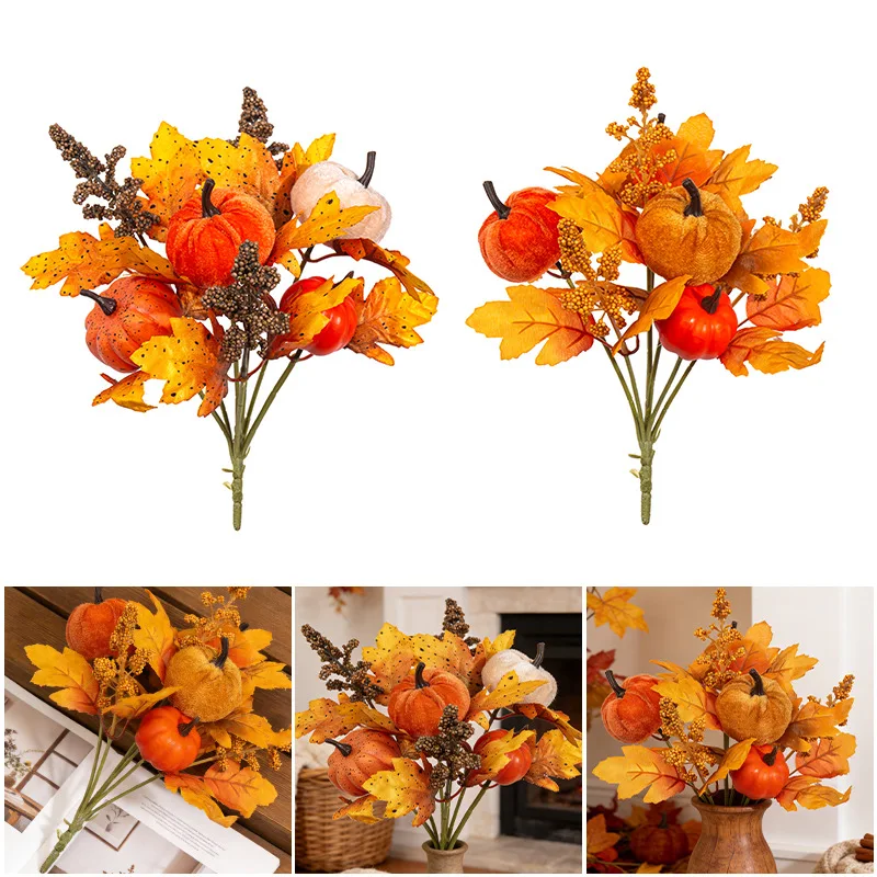 11.8-Inch Autumn Pumpkin Floral Stem Bouquet