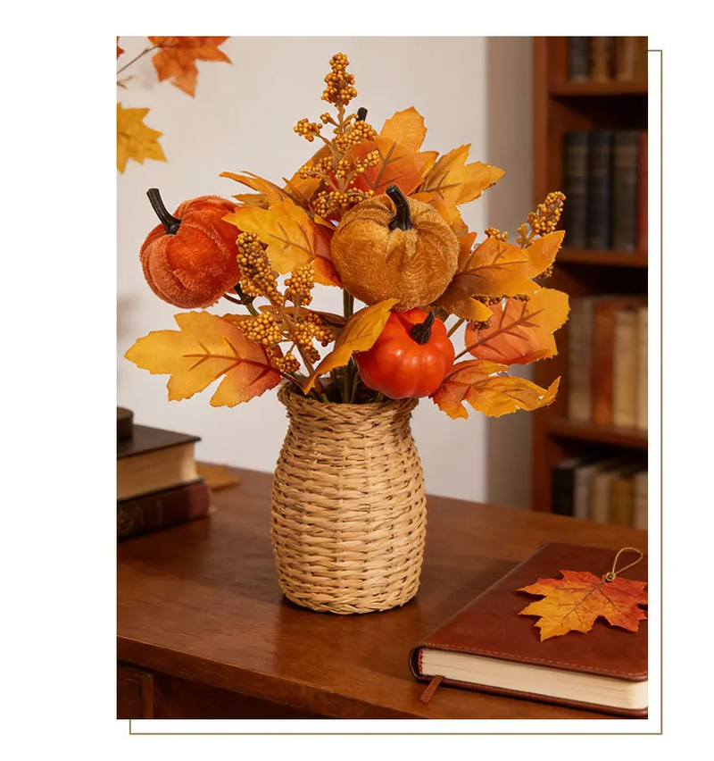 11.8-Inch Autumn Pumpkin Floral Stem Bouquet