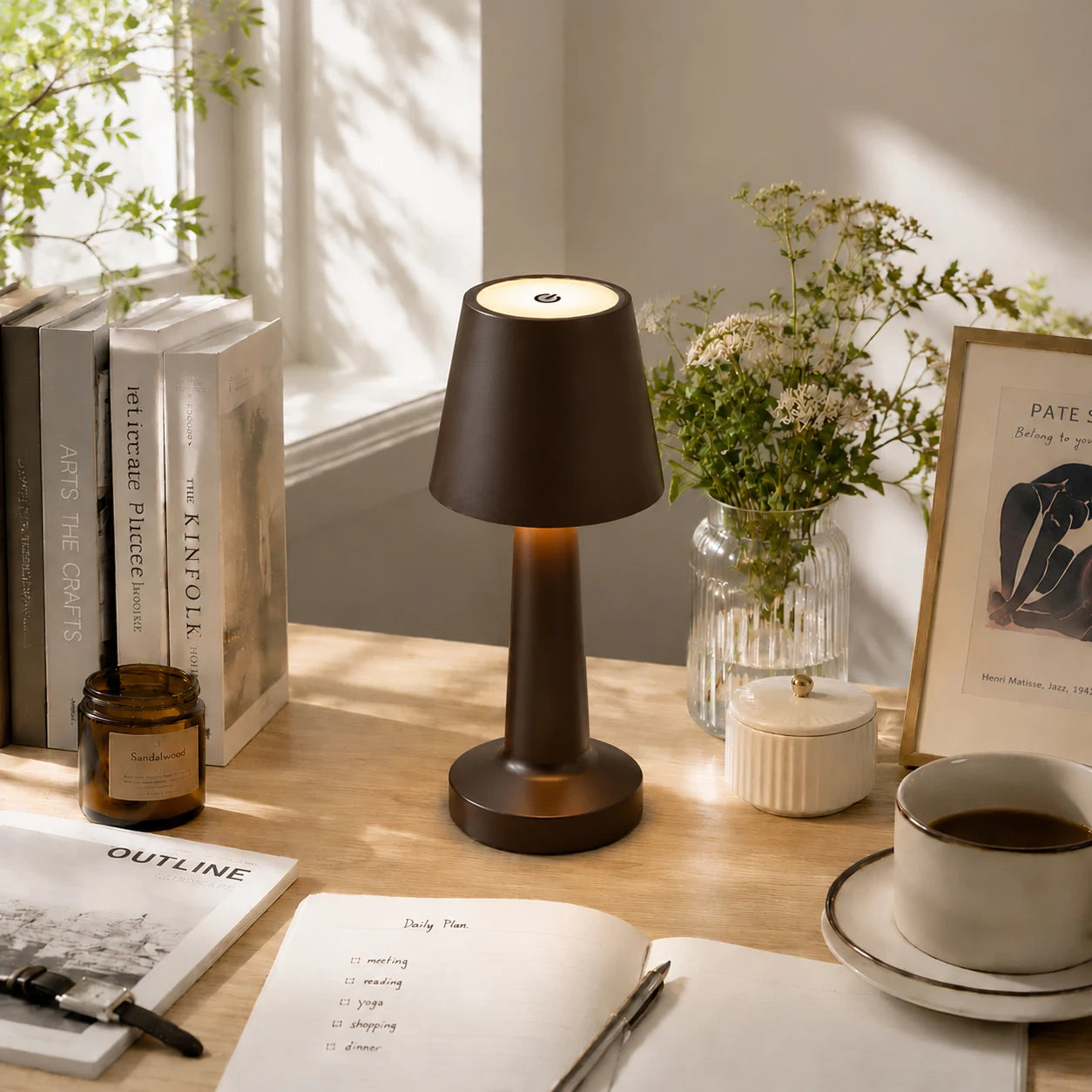Wireless Rechargeable LED Mushroom Table Lamp