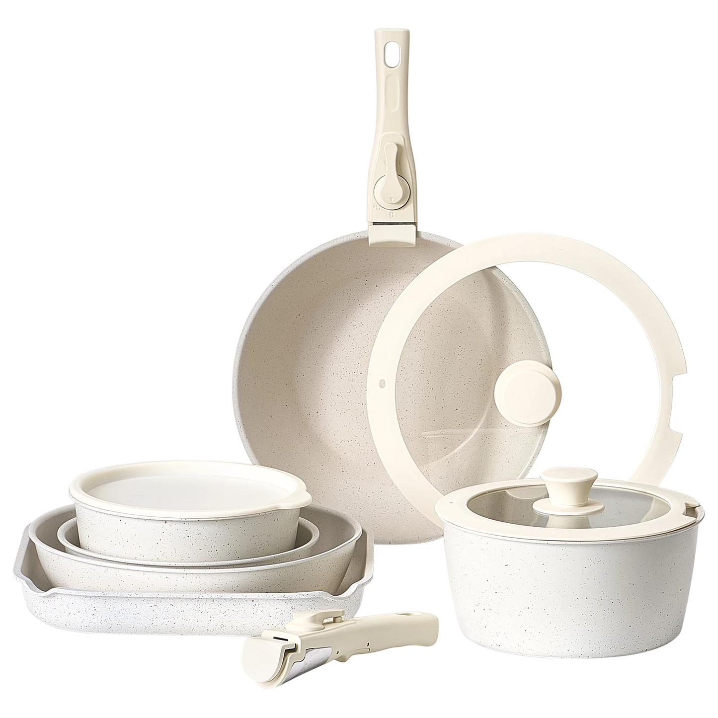 17-Piece Nonstick Cookware Set with Detachable Handles