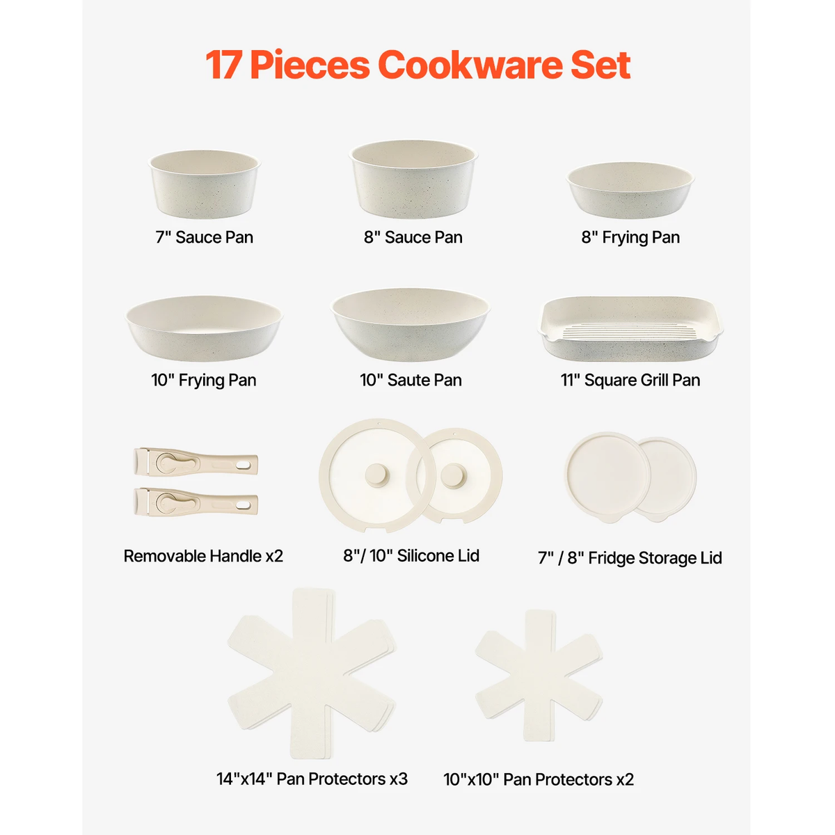 17-Piece Nonstick Cookware Set with Detachable Handles