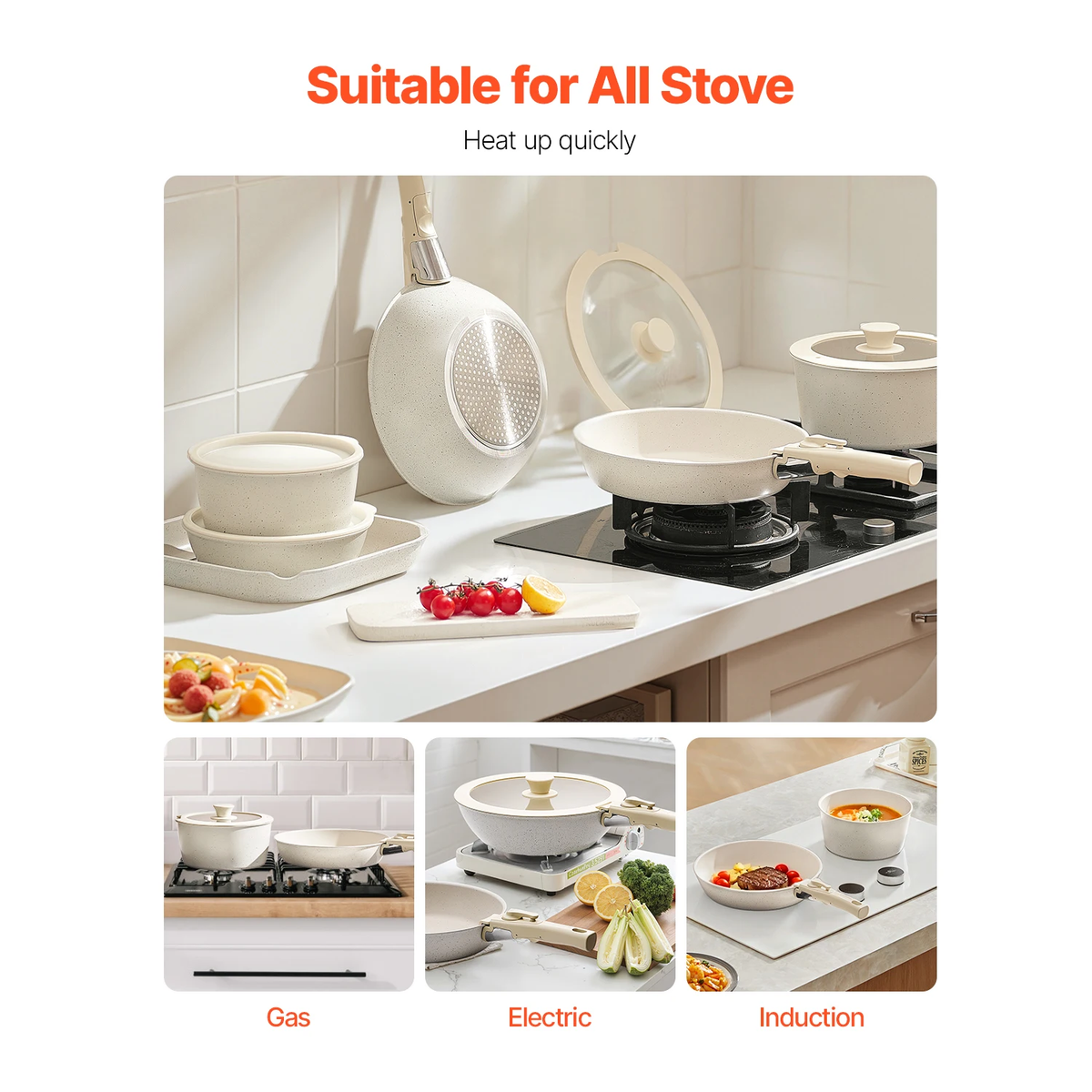 17-Piece Nonstick Cookware Set with Detachable Handles