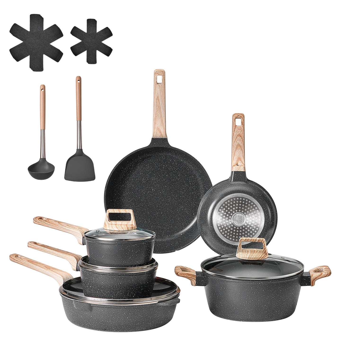 17-Piece Nonstick Cookware Set with Detachable Handles