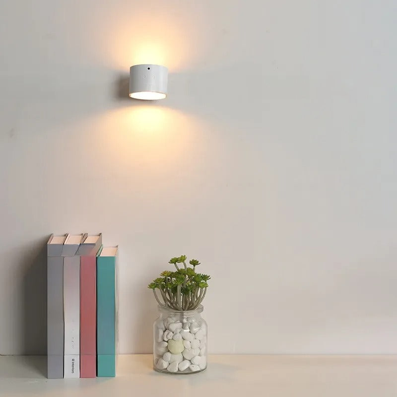 360° Magnetic LED Wall Lamp – USB Rechargeable Rotating Solid Wood Light with Remote Control