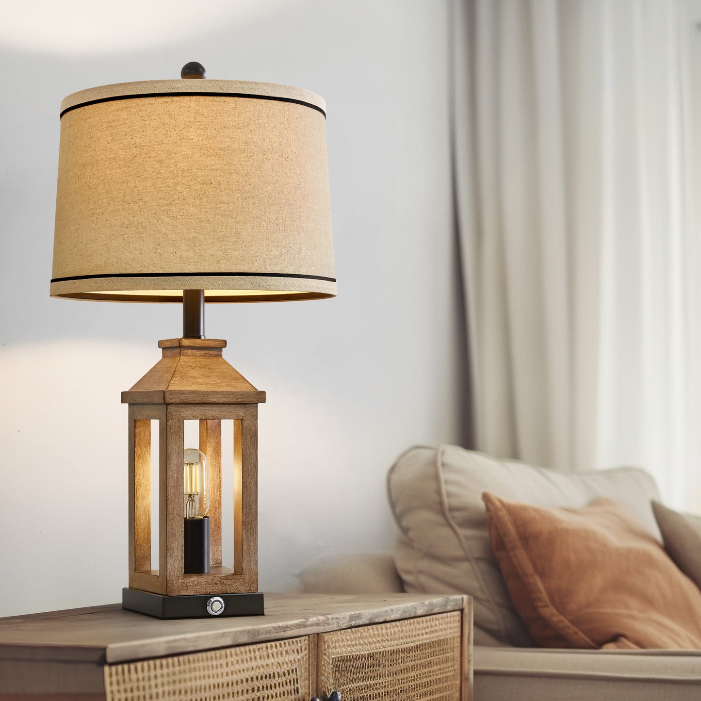 3 Way Dimmable Table Lamp with USB A+C Ports for Bedroom Living Room 23.75" Vintage Farmhouse Nightstand Bedside Lamps Resin (2 Bulbs Included)