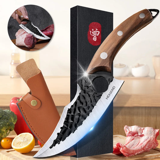 Hand-Forged Stainless Steel Boning & Cleaver Knife Set