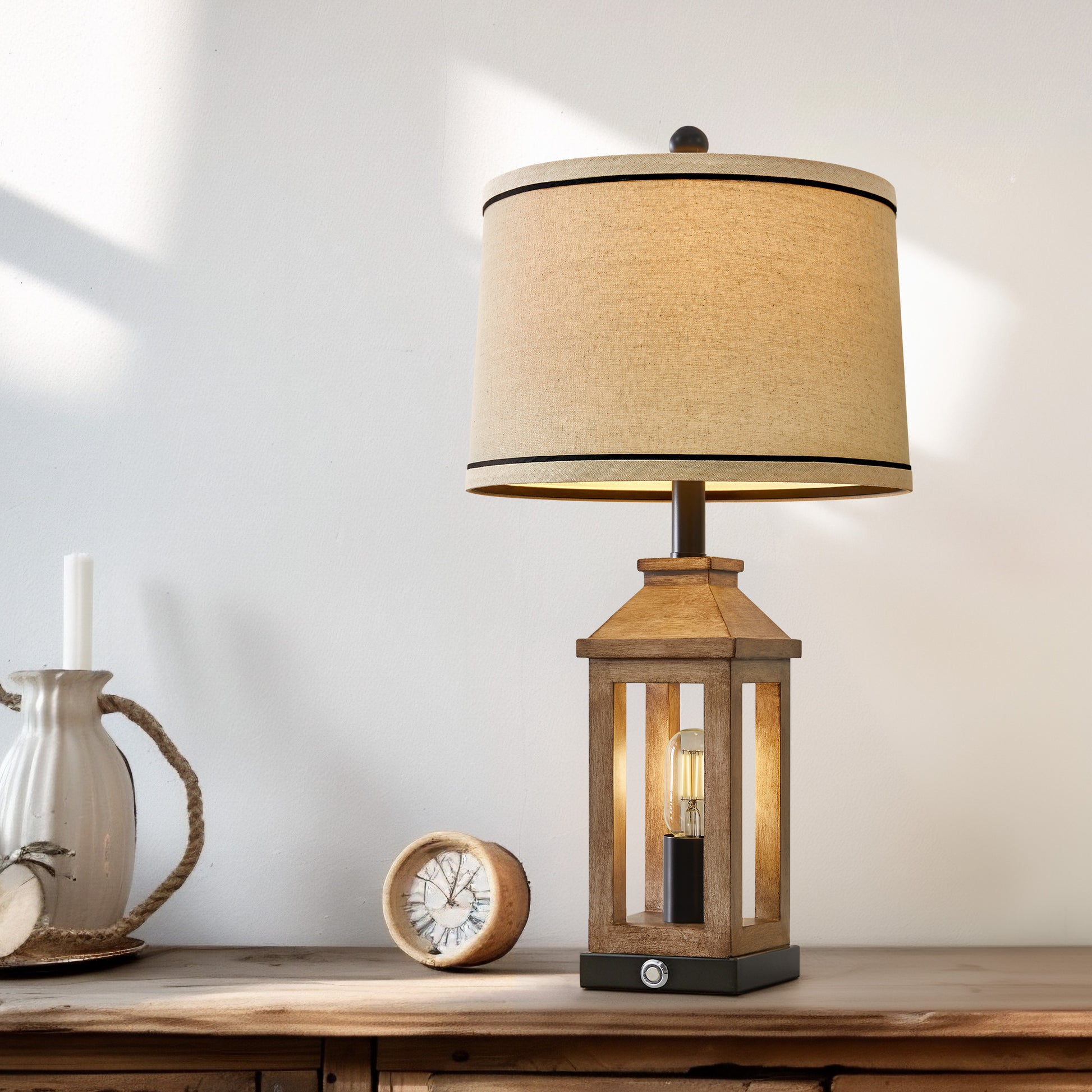 3 Way Dimmable Table Lamp with USB A+C Ports for Bedroom Living Room 23.75" Vintage Farmhouse Nightstand Bedside Lamps Resin (2 Bulbs Included)