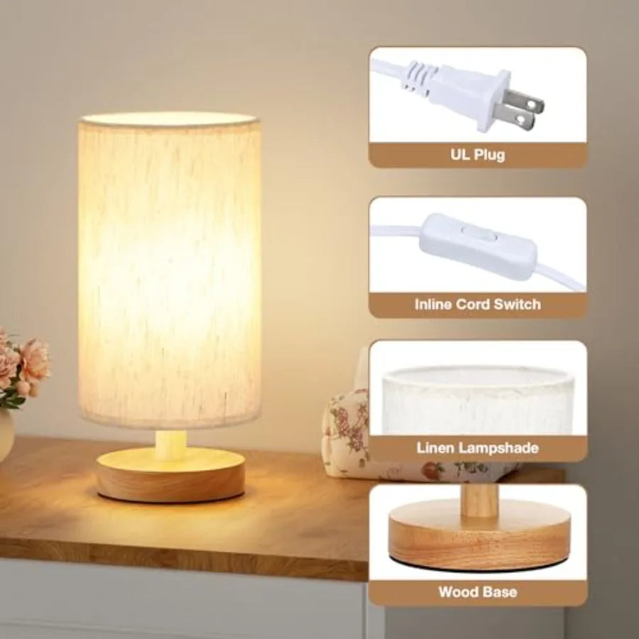 Small Table Lamp for Bedroom - Inline Control, Bedside Lamp with 3000K A15 LED Blub, Easy Assembly,9" Inline Control