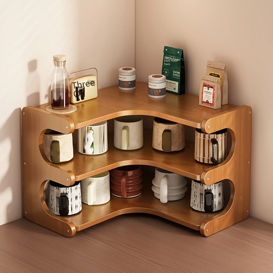 3-Tier Bamboo Corner Wall Shelf