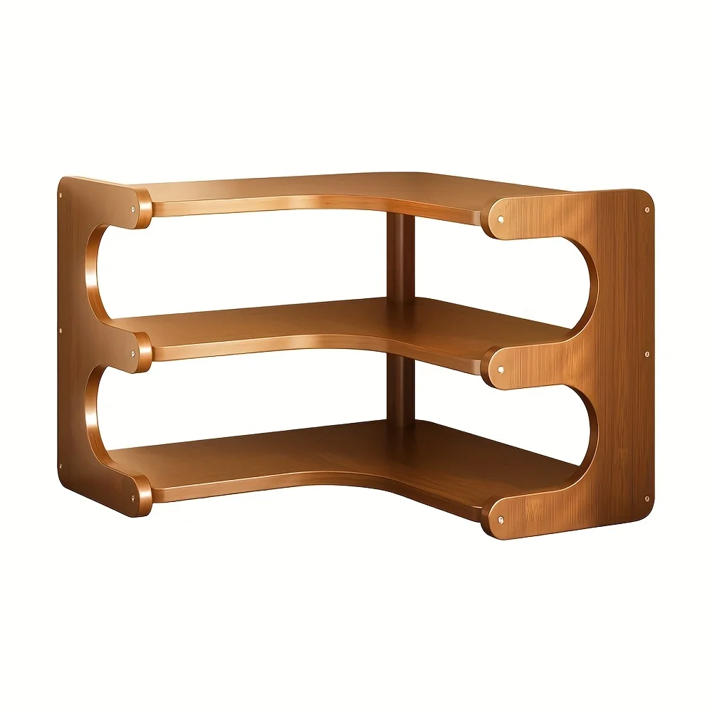 3-Tier Bamboo Corner Wall Shelf