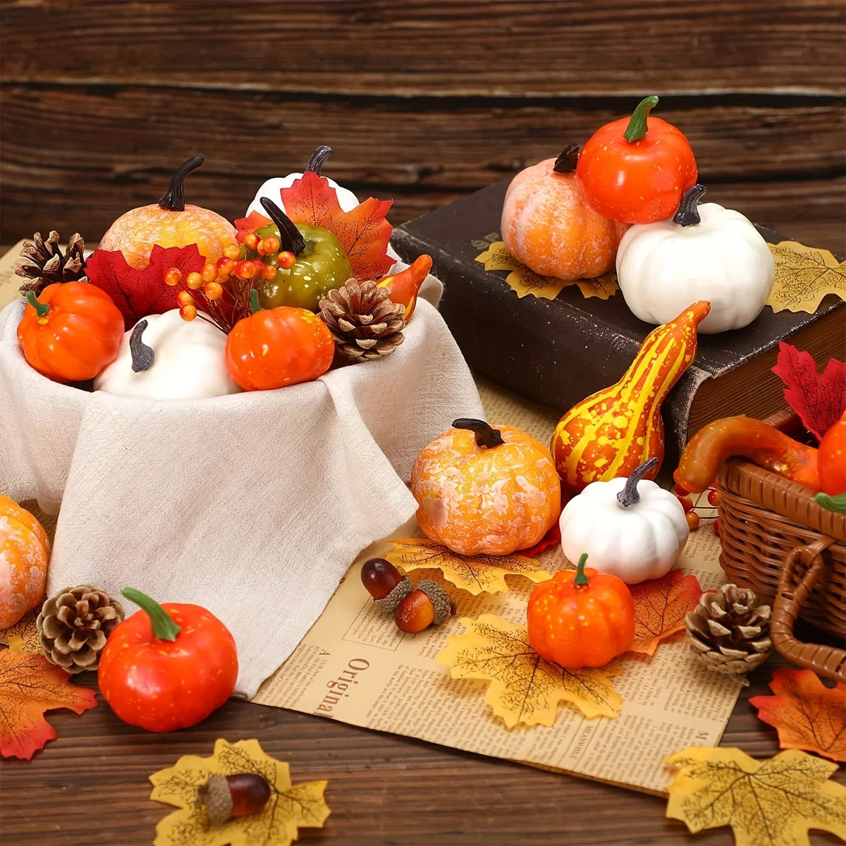 50-Piece Fall, Thanksgiving Artificial Pumpkin & Harvest Decor Set