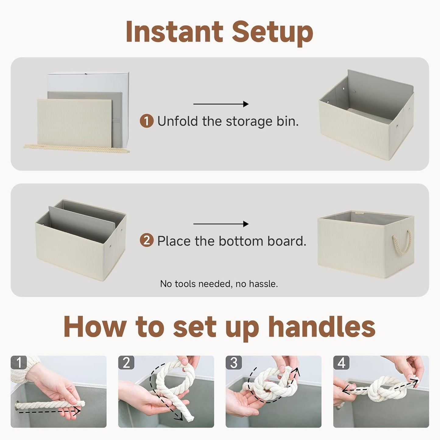 Storage Baskets for Shelves, Fabric Storage Bins, Closet Organization and Storage Basket, Foldable Organizer Bins for Clothes, Beige, White & Ivory, Large, 3-Pack