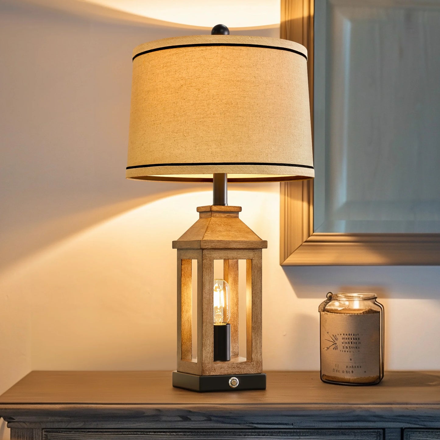 3 Way Dimmable Table Lamp with USB A+C Ports for Bedroom Living Room 23.75" Vintage Farmhouse Nightstand Bedside Lamps Resin (2 Bulbs Included)