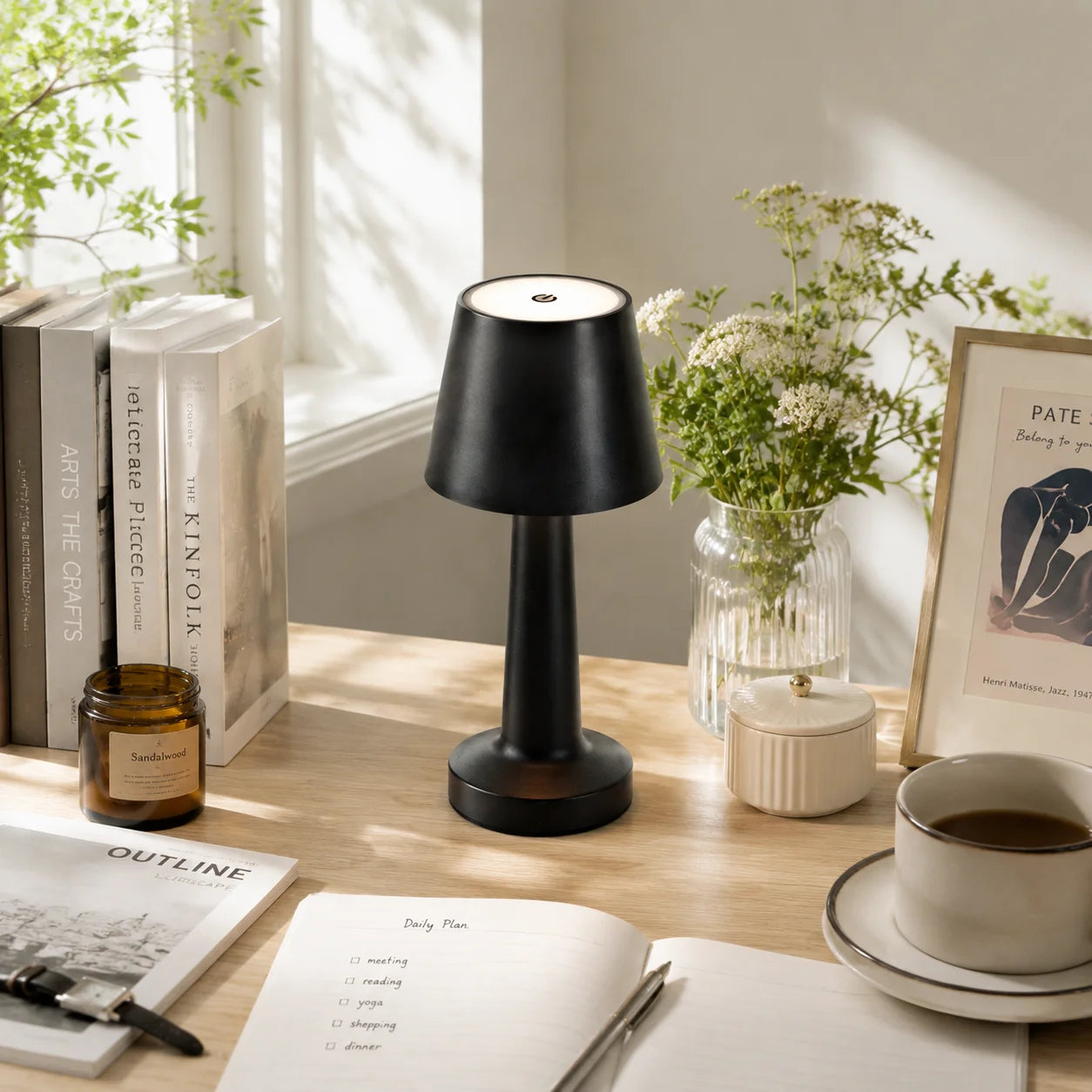 Wireless Rechargeable LED Mushroom Table Lamp