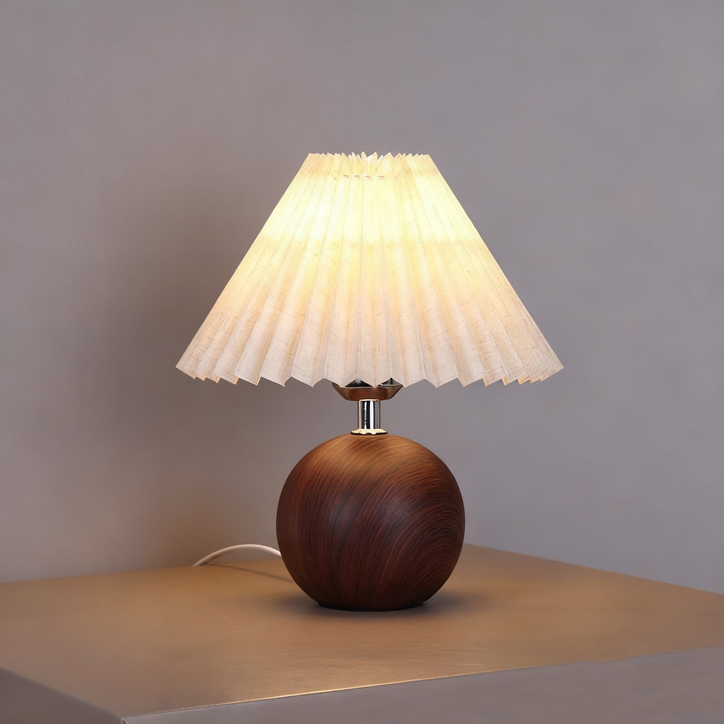 Retro Pleated Table Lamp – Nordic Dimmable Bedside Lamp with USB Power, 3-Color Lighting & Remote