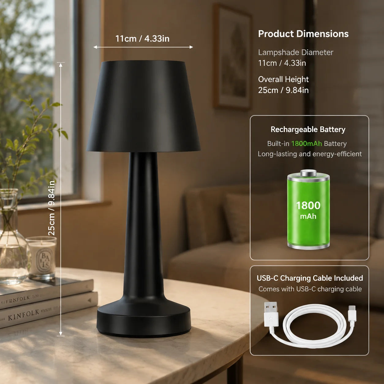 Wireless Rechargeable LED Mushroom Table Lamp
