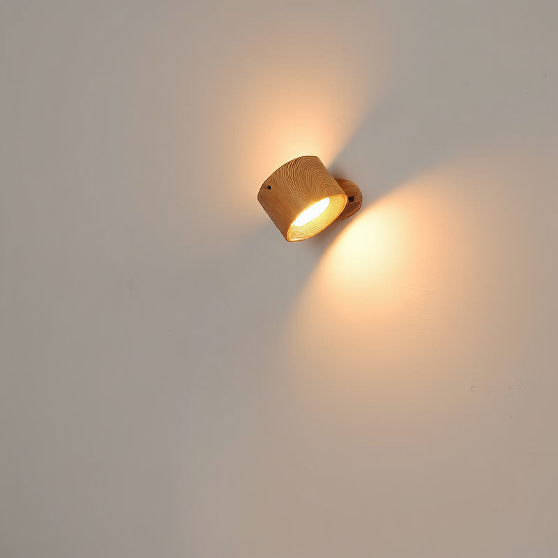 360° Magnetic LED Wall Lamp – USB Rechargeable Rotating Solid Wood Light with Remote Control