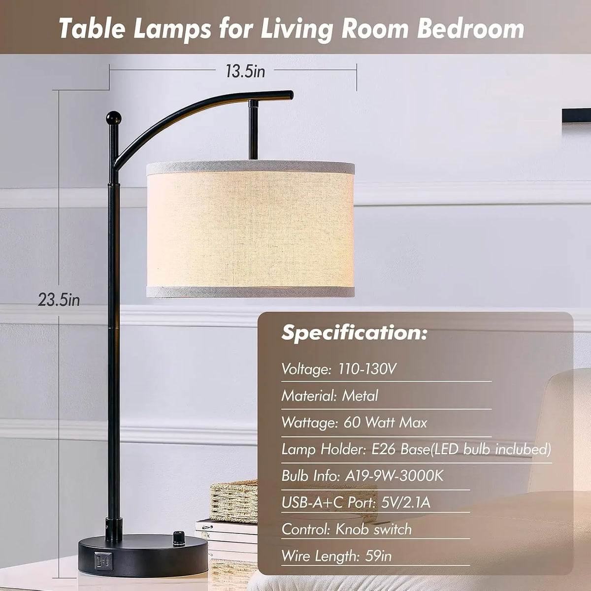 23.5-Inch Fully Dimmable Table Lamp Set of 2