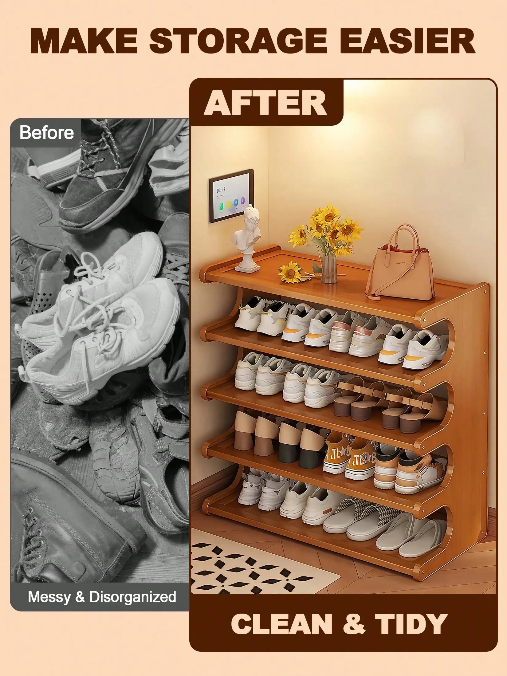 6-Tier Bamboo Shoe Organizer Rack