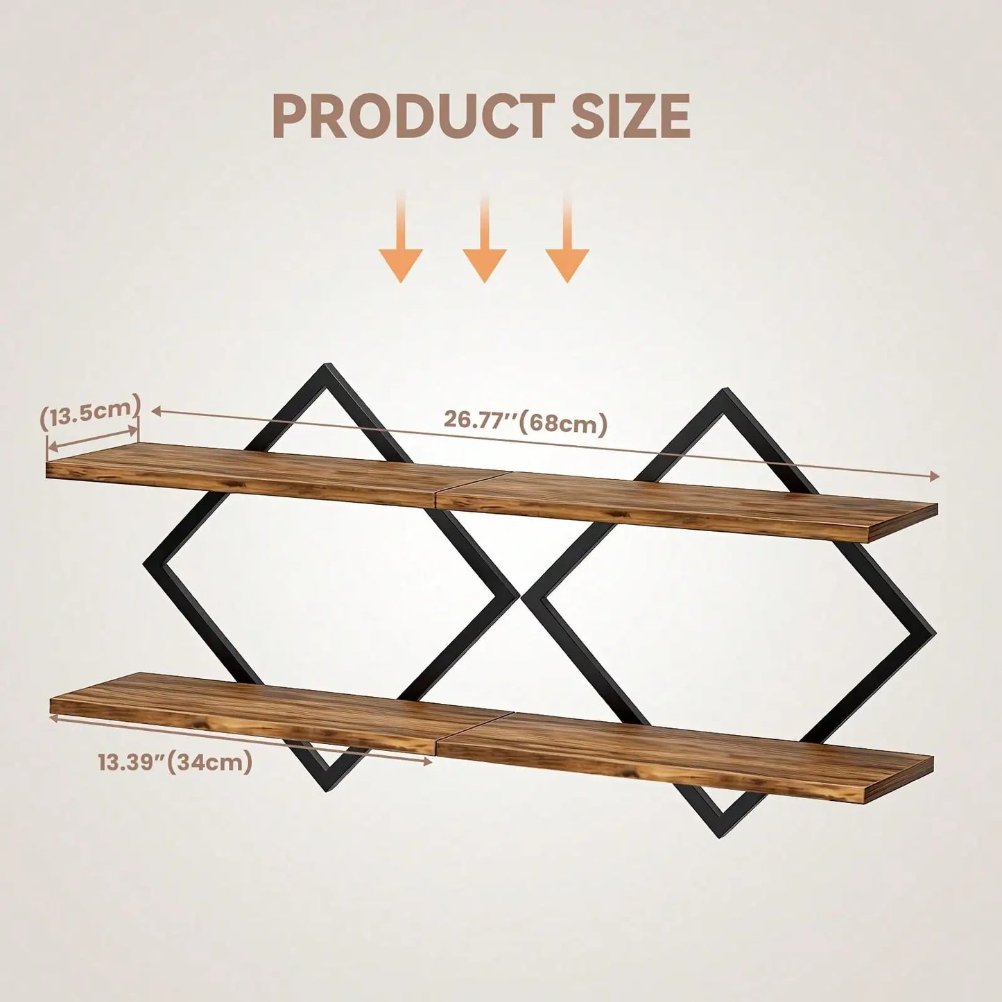 2-Piece Wooden Diamond Floating Shelf Set