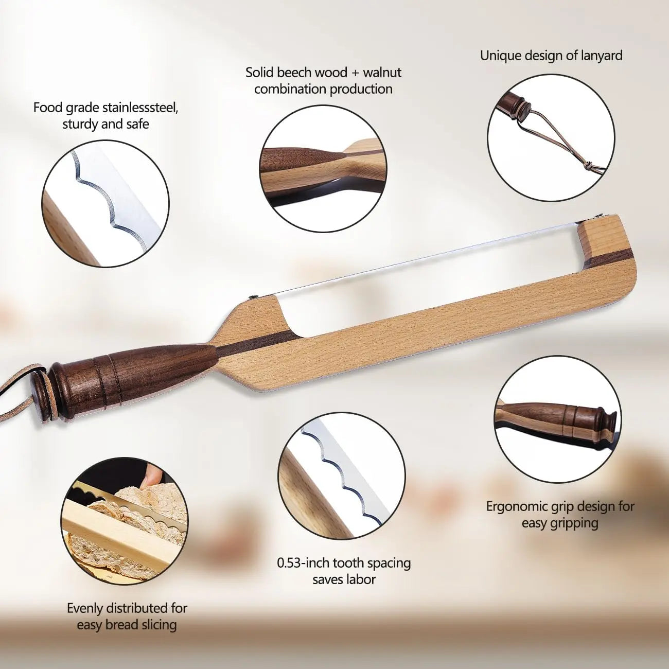 16.8-Inch Wooden Bow Bread Slicer Knife
