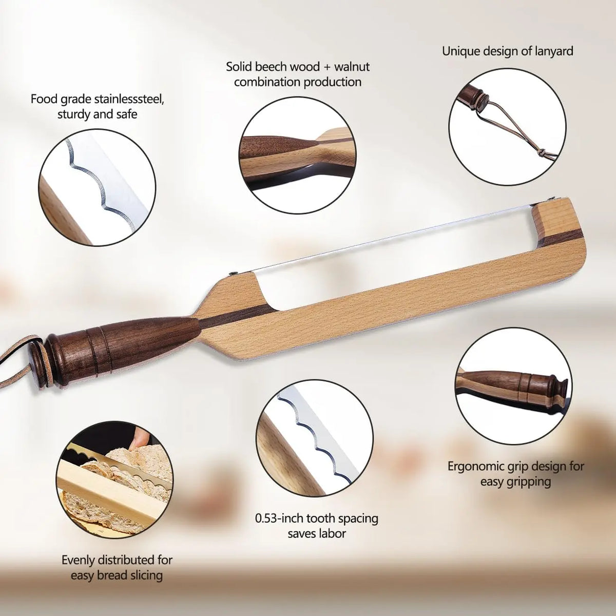 16.8-Inch Wooden Bow Bread Slicer Knife