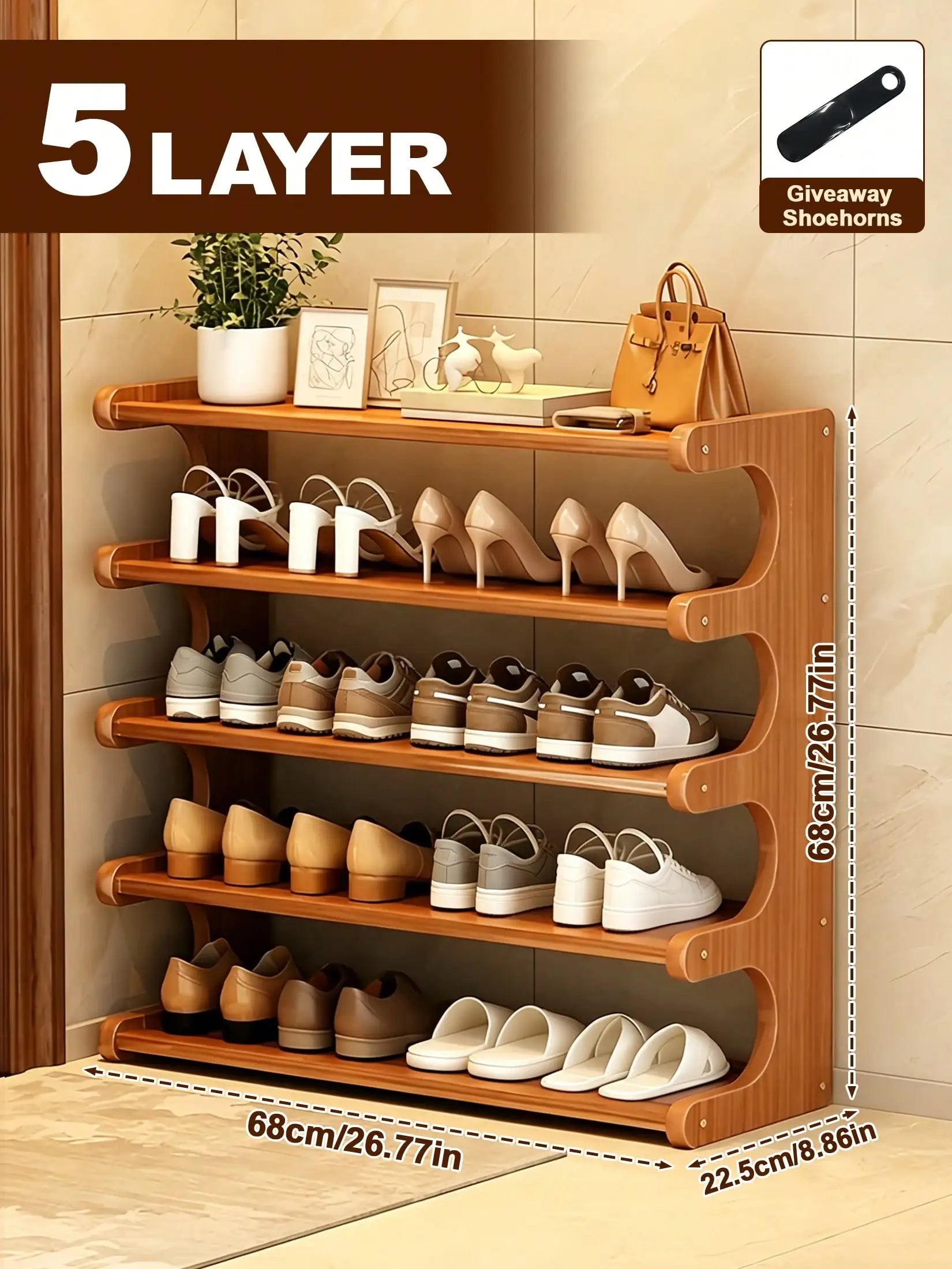 6-Tier Bamboo Shoe Organizer Rack
