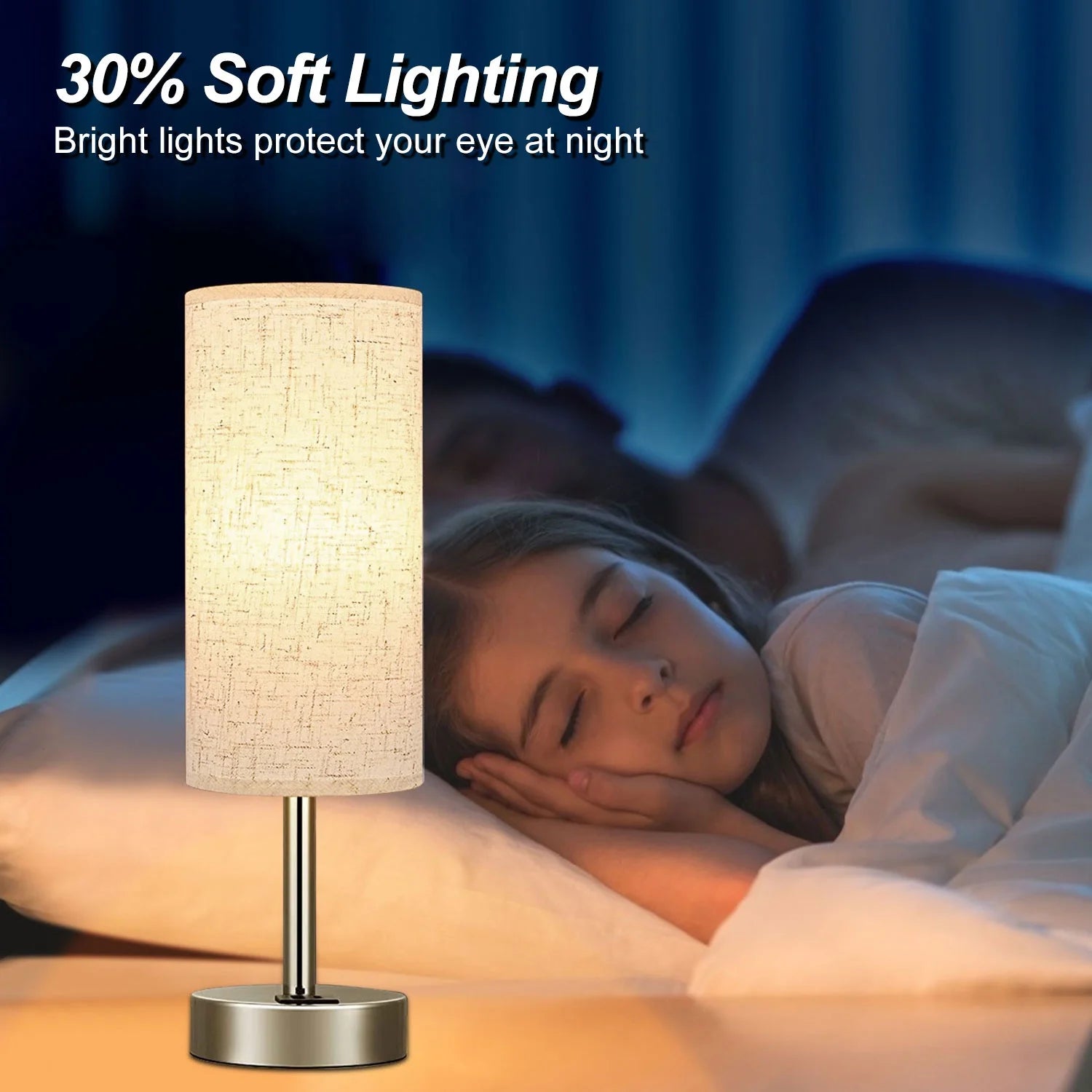 15.4" Table Lamp, 3 Way Dimmable Light Touch Lamp, USB C&A Fast Charging Ports, Fabric Shade Silver Base, for Bedroom, Living Room, Office