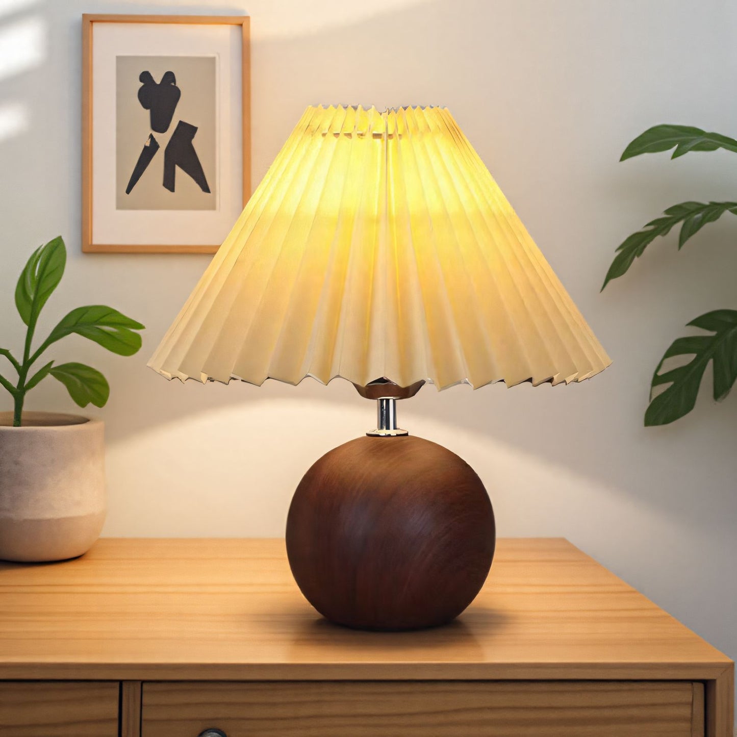 Retro Pleated Table Lamp – Nordic Dimmable Bedside Lamp with USB Power, 3-Color Lighting & Remote
