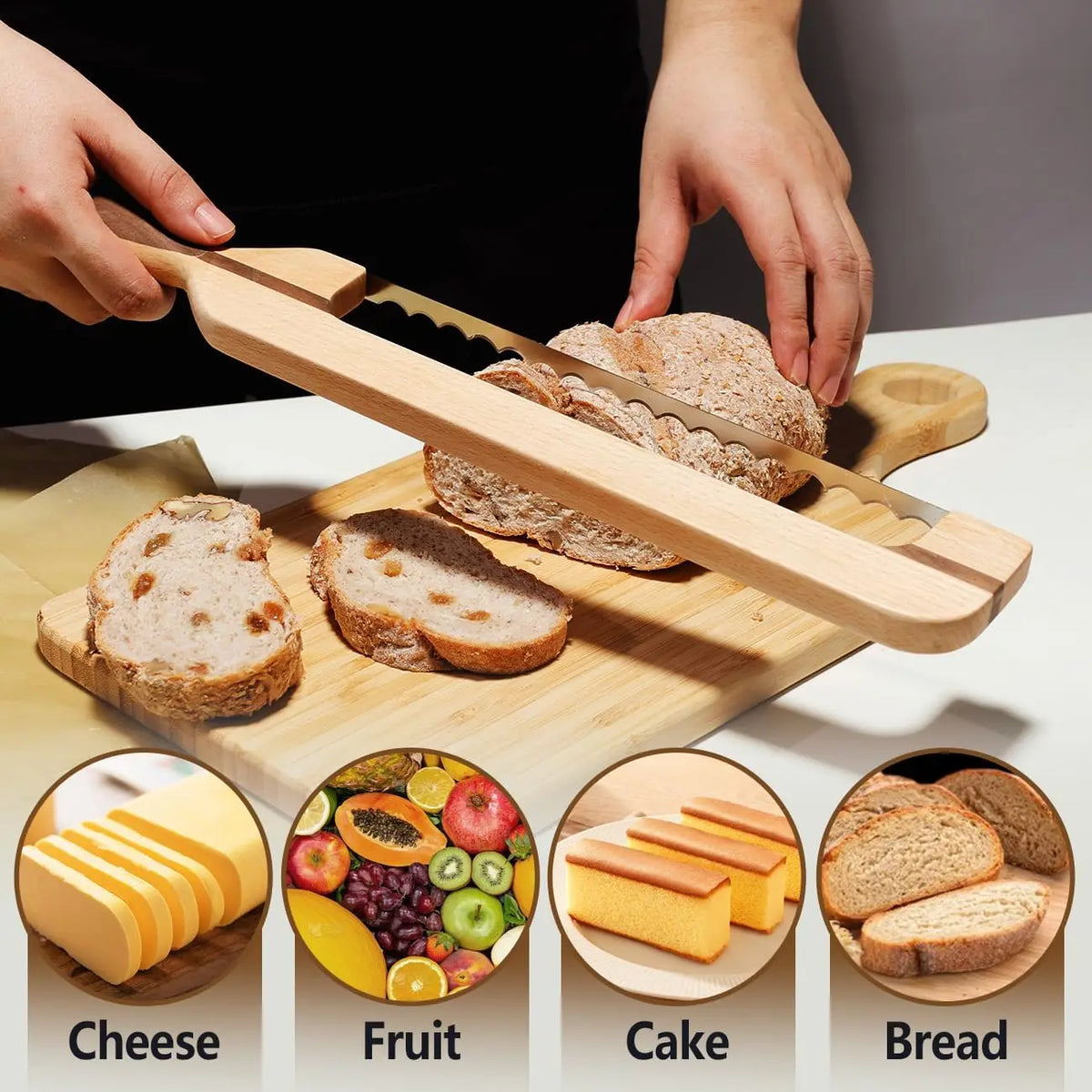 16.8-Inch Wooden Bow Bread Slicer Knife