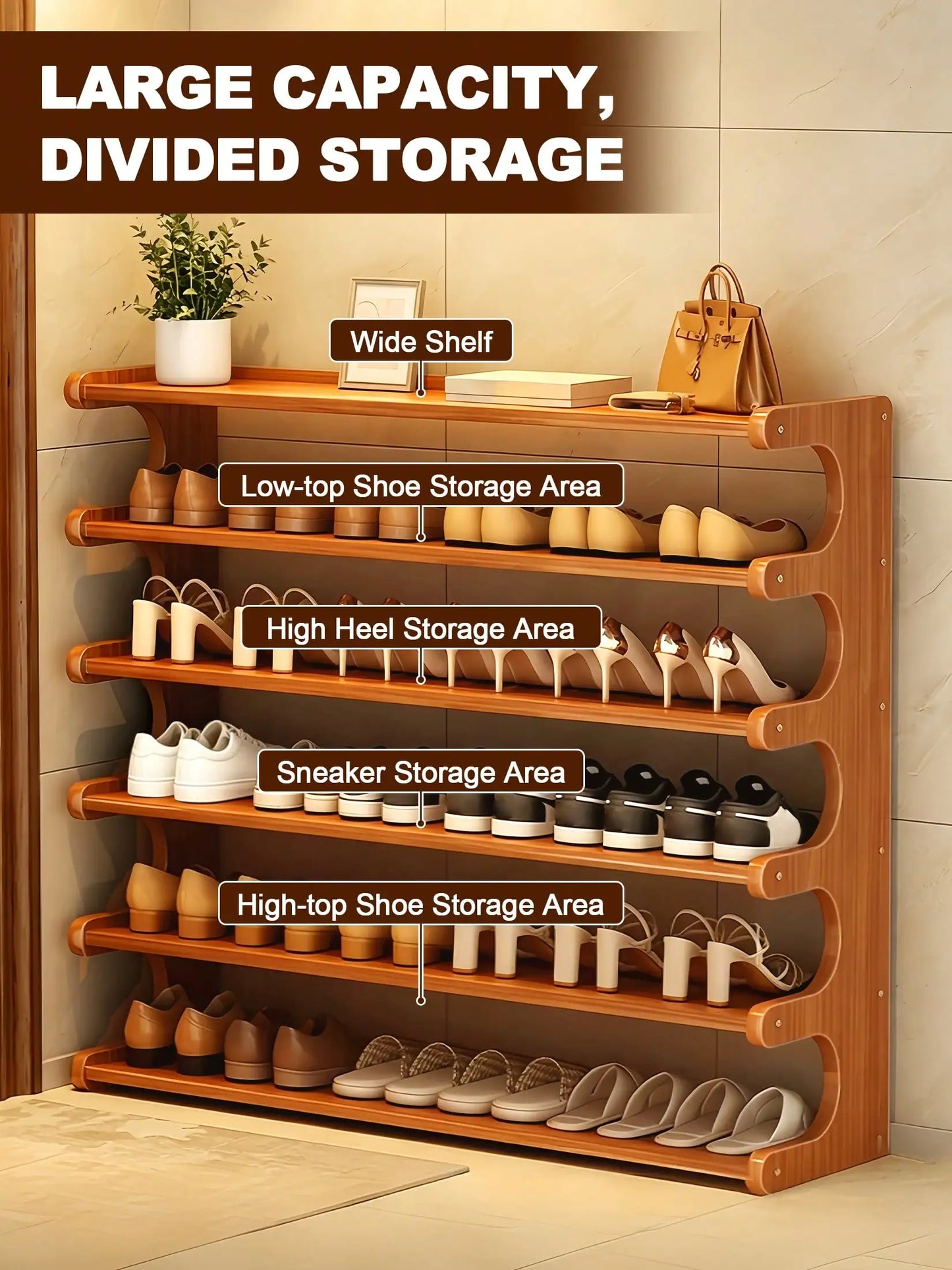6-Tier Bamboo Shoe Organizer Rack