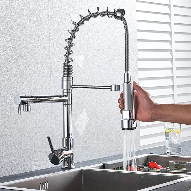 Modern Spring Pull-Down Kitchen Sink Faucet