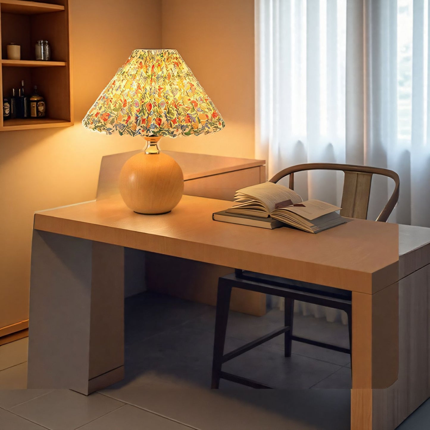 Retro Pleated Table Lamp – Nordic Dimmable Bedside Lamp with USB Power, 3-Color Lighting & Remote