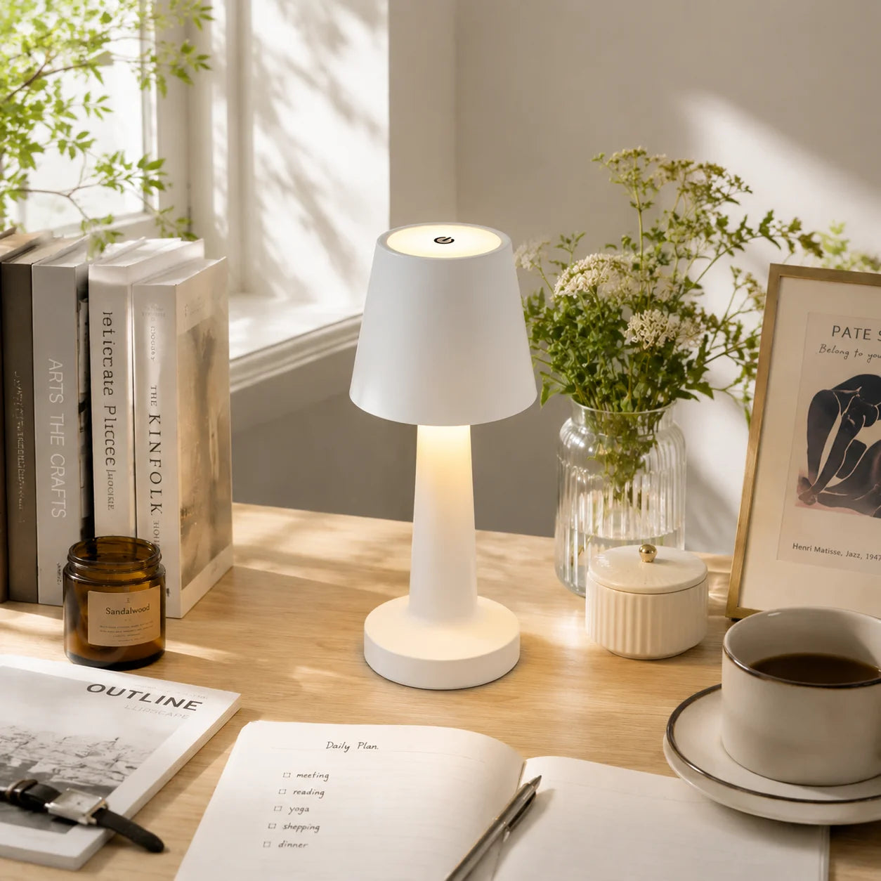 Wireless Rechargeable LED Mushroom Table Lamp
