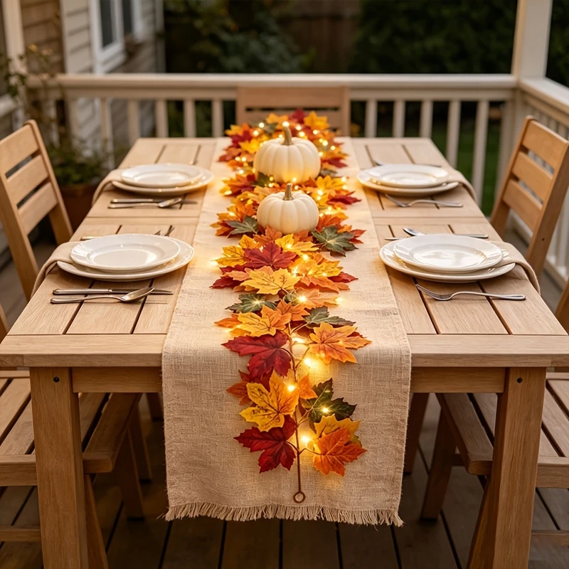 Lighted Artificial Fall Maple Leaf Garland
