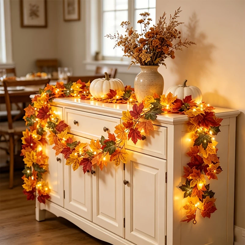 Lighted Artificial Fall Maple Leaf Garland