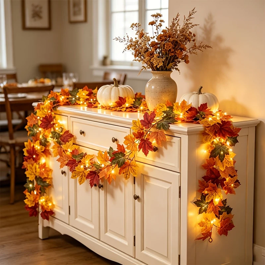 Lighted Artificial Fall Maple Leaf Garland
