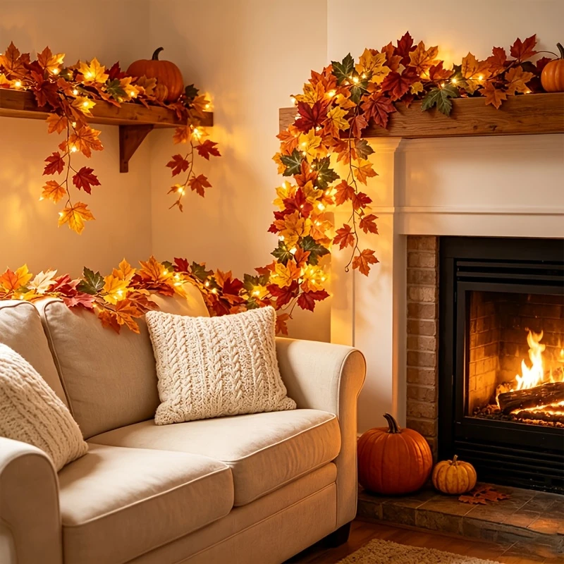 Lighted Artificial Fall Maple Leaf Garland