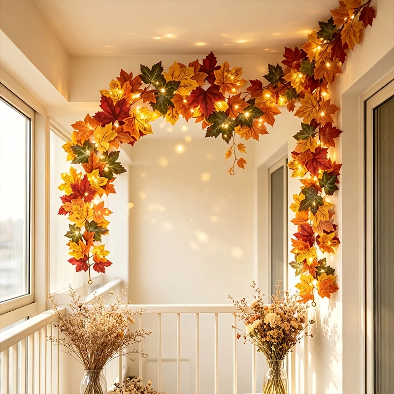 Lighted Artificial Fall Maple Leaf Garland