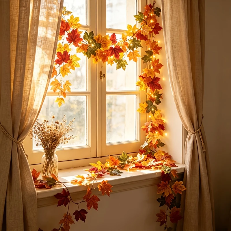Lighted Artificial Fall Maple Leaf Garland