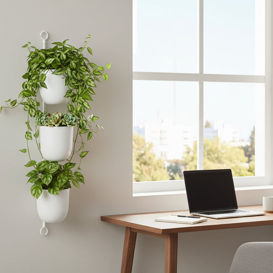 12" X 25" Layered Wall White Metal Planter
