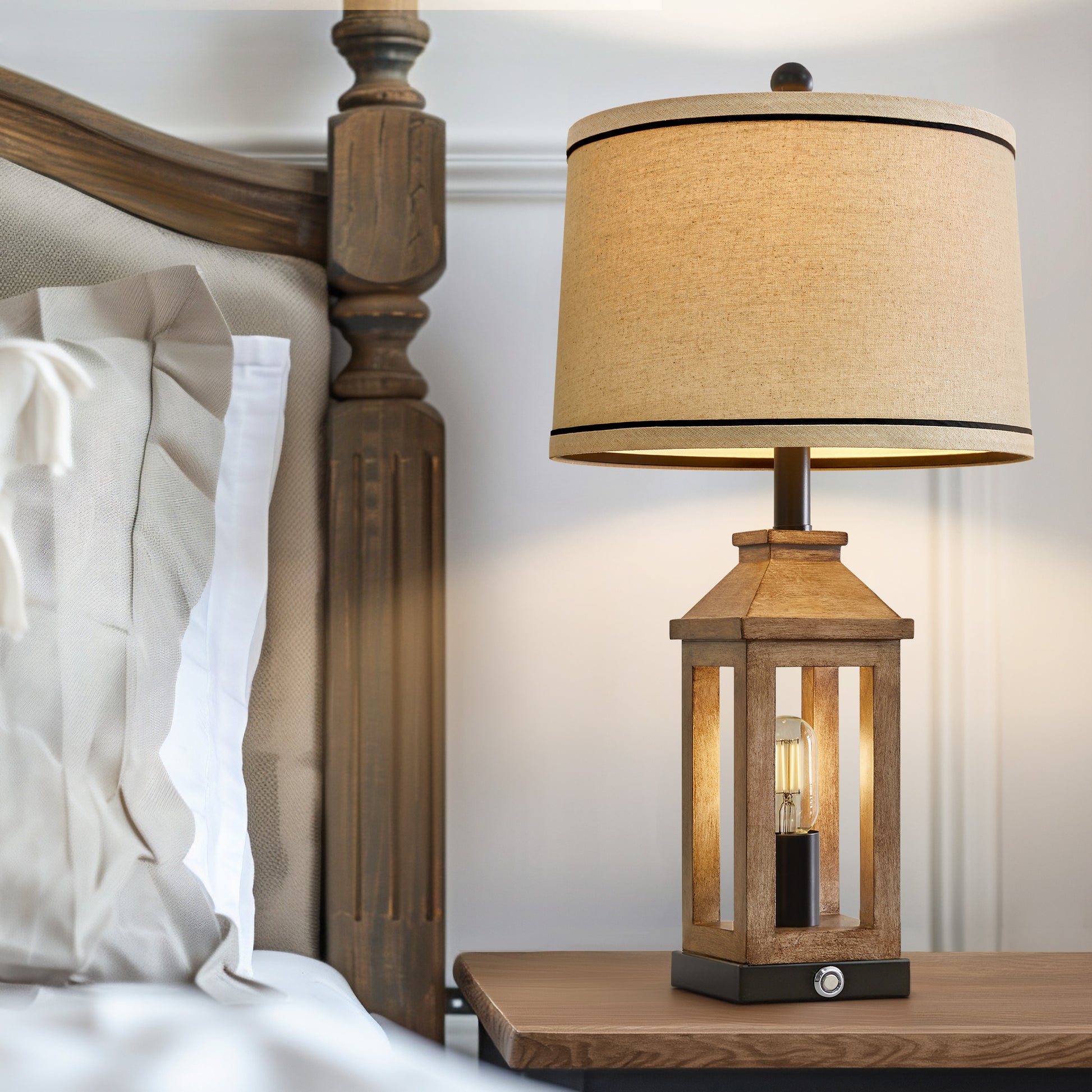 3 Way Dimmable Table Lamp with USB A+C Ports for Bedroom Living Room 23.75" Vintage Farmhouse Nightstand Bedside Lamps Resin (2 Bulbs Included)